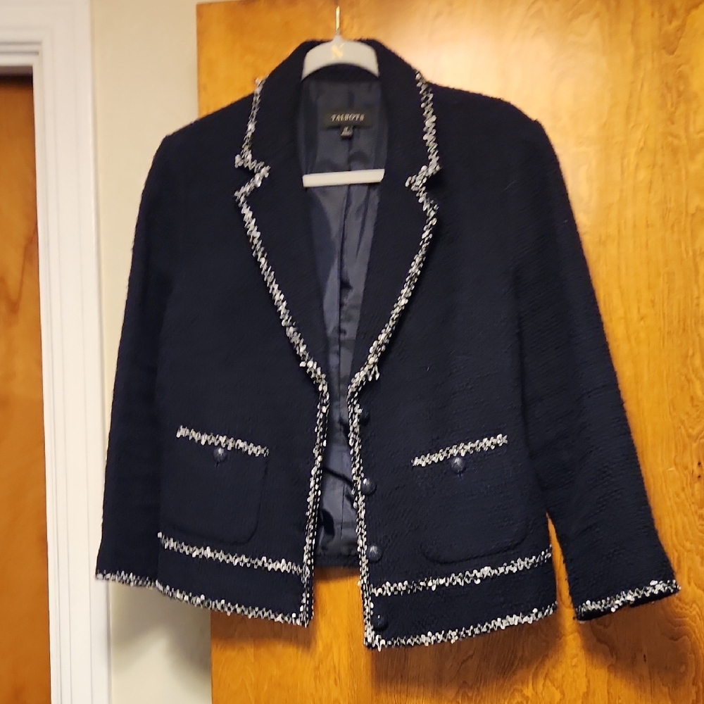 Talbots Dark Blue Blazer with White Trim
